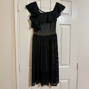 Cute Striped Black Ruffled Top Design Dress